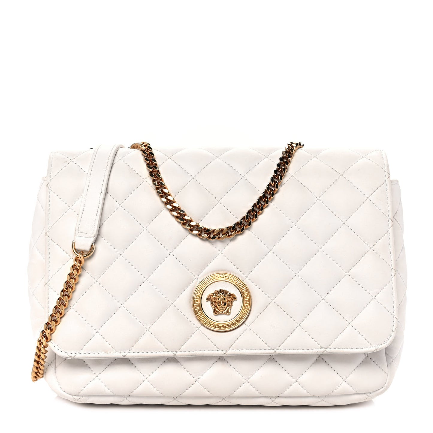 Nappa Quilted Medusa Chain Crossbody White