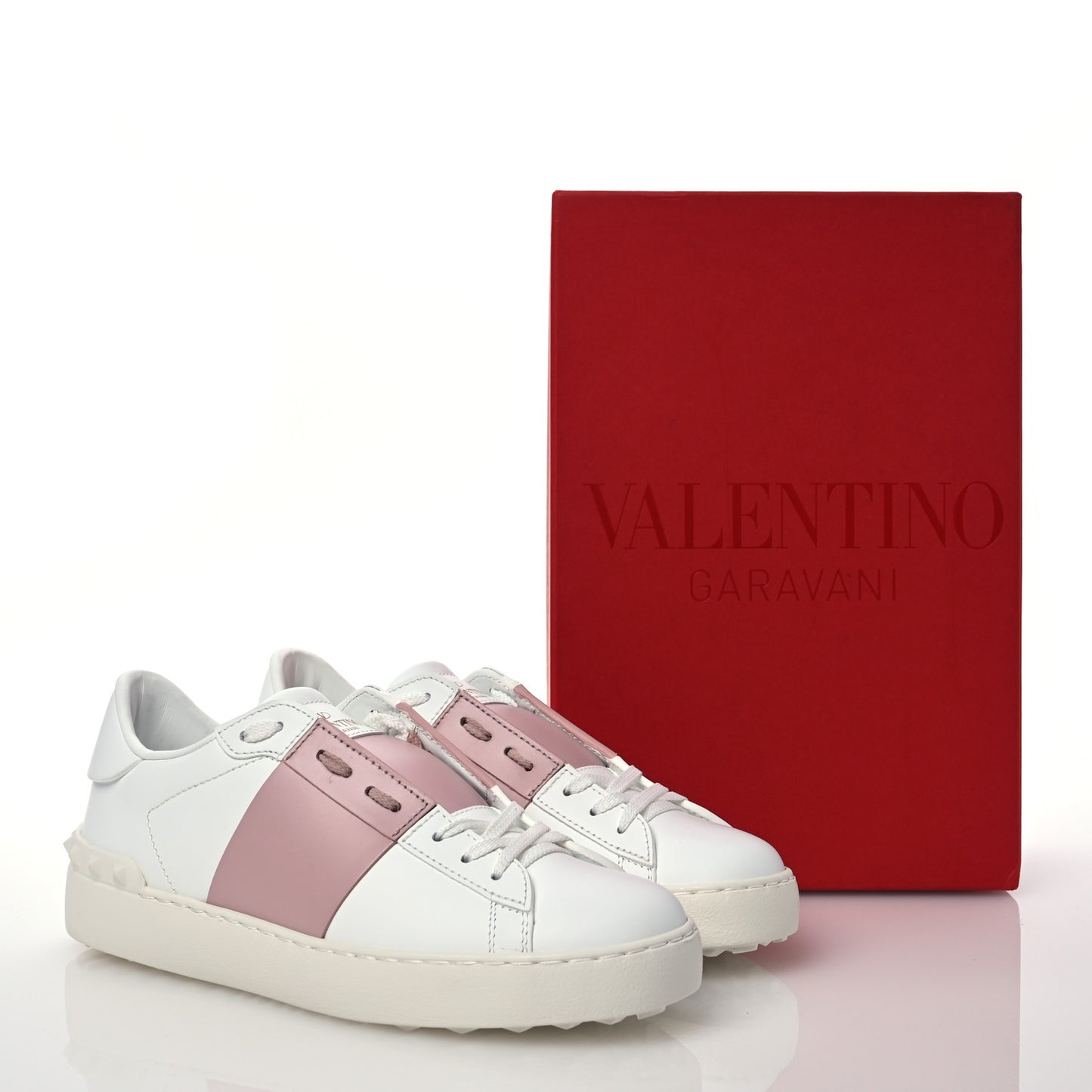 Calfskin Rockstud Open Sneakers 38.5 White Lipstick