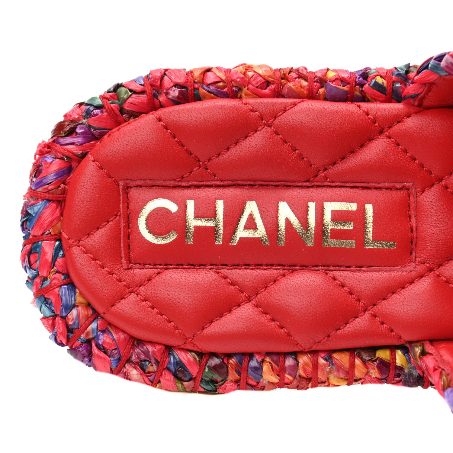 Chanel Raffia Lambskin Woven Chain CC Toe Ring Sandals 38.5 Red Multicolor 7 of 8