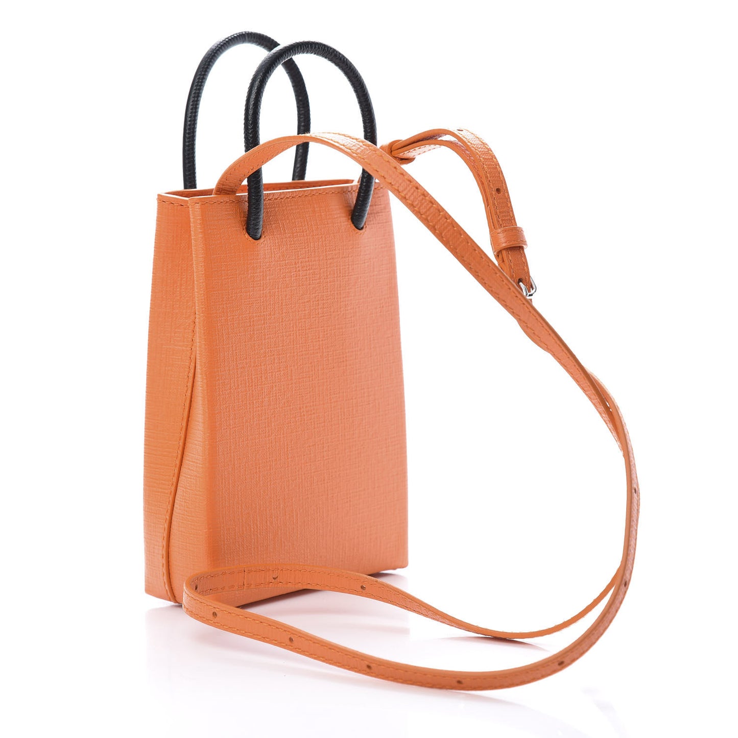Squared Calfskin Logo Shopping Phone Holder Bag Orange