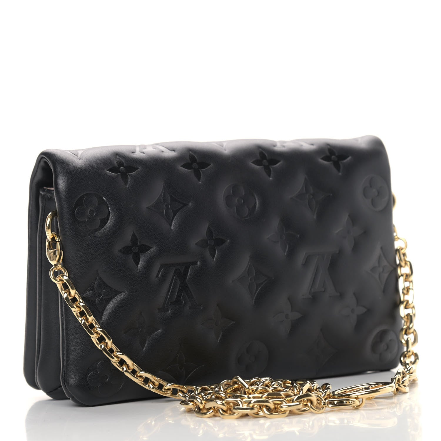 Louis Vuitton Lambskin Embossed Monogram Pochette Coussin Black 3 of 9
