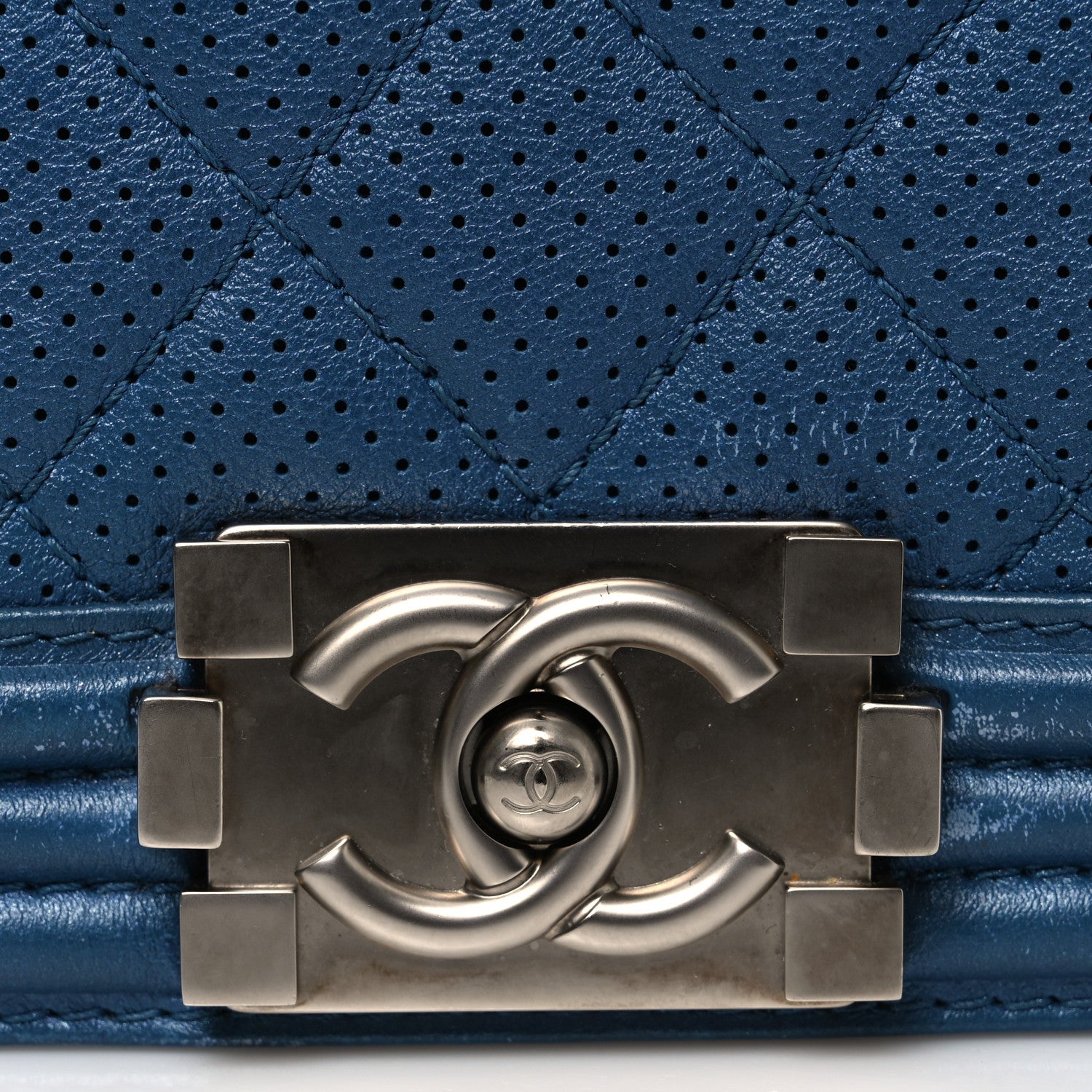 Chanel Perforated Lambskin Quilted New Medium Boy Flap Blue 11 of 13
