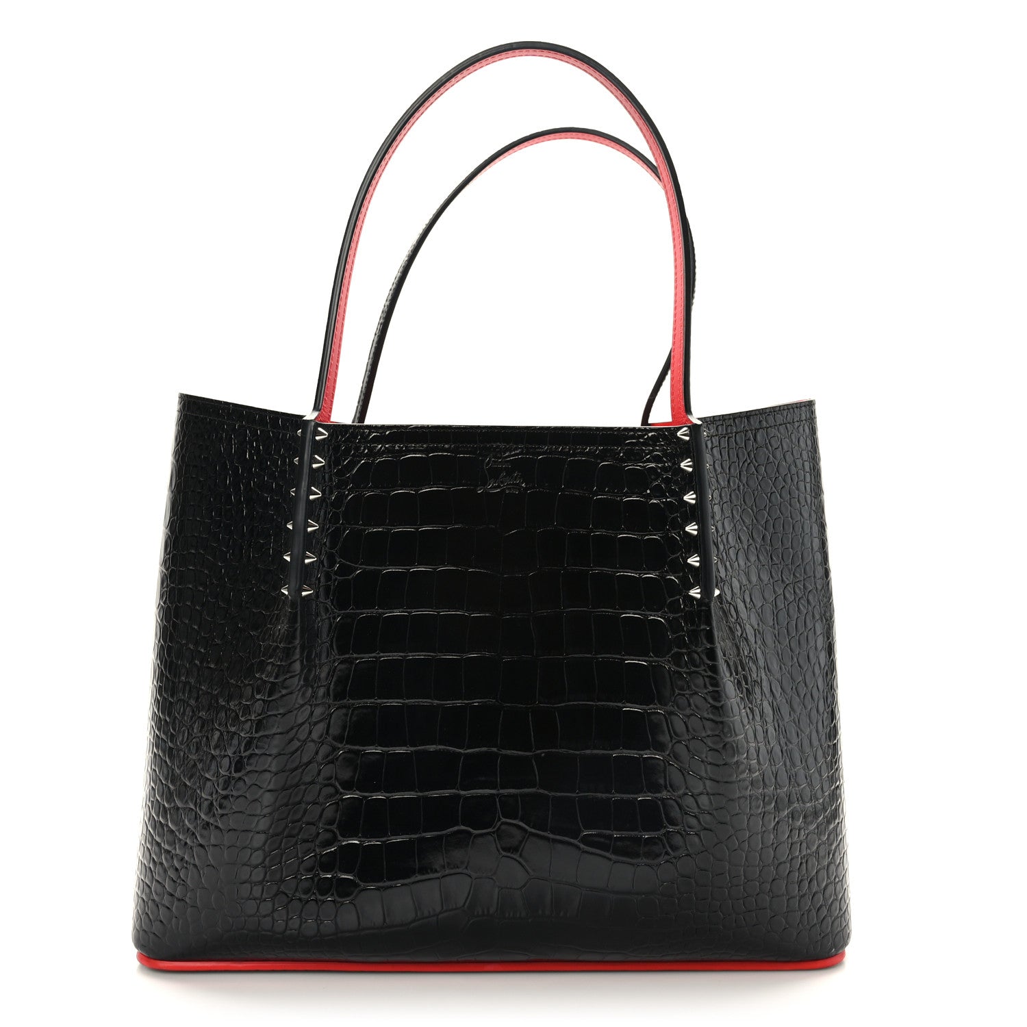 Christian Louboutin Calfskin Crocodile Embossed Spikes Large Cabarock Black 1 of 8