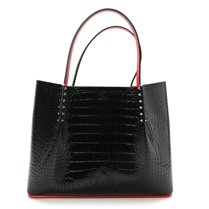 Christian Louboutin Calfskin Crocodile Embossed Spikes Large Cabarock Black 1 of 8