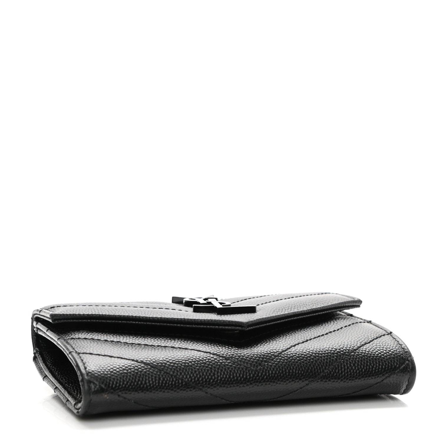 Saint Laurent Grain De Poudre Matelasse Chevron Small Monochrome Monogram Envelope Wallet Black 4 of 8