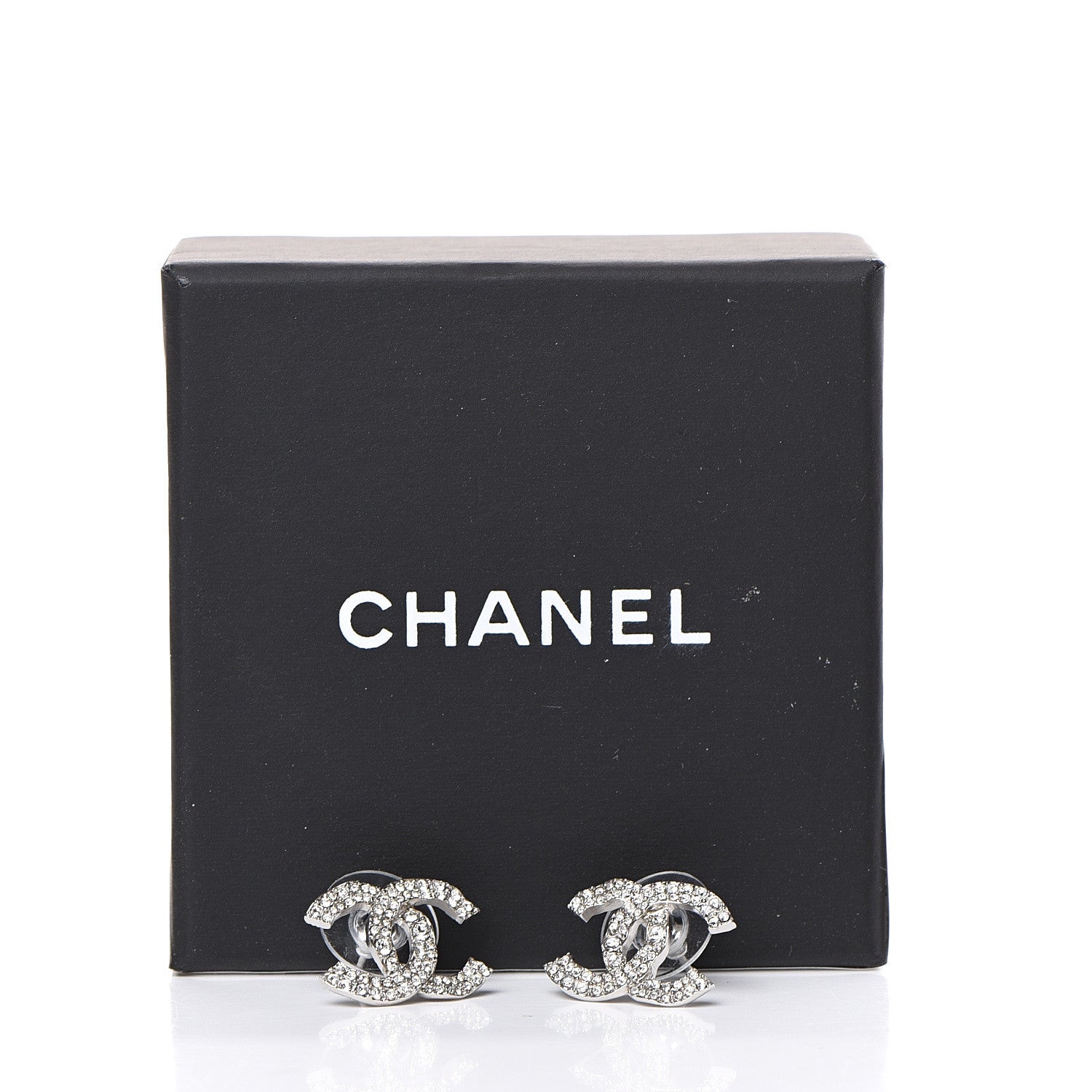 Chanel Crystal CC Earrings Silver 5 of 5