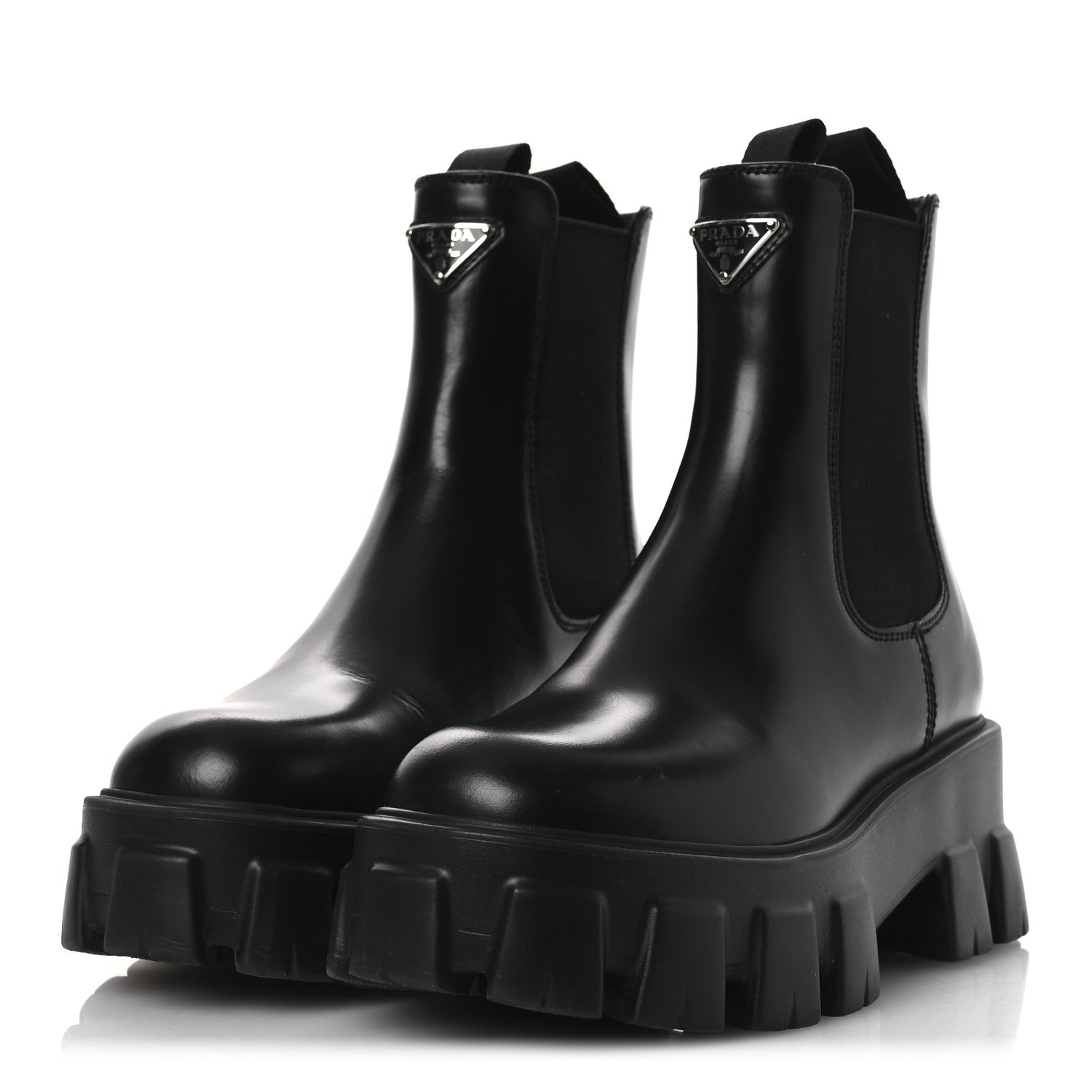Prada Spazzolato Rois Triangle Monolith Chelsea 55mm Boots 36 Black 4 of 13