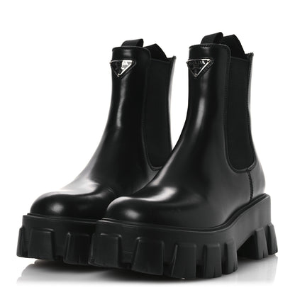 Prada Spazzolato Rois Triangle Monolith Chelsea 55mm Boots 36 Black 4 of 13