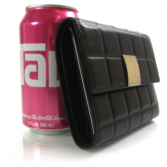 Chanel Leather Chocolate Bar Quilted Tri-Fold Wallet Black 3 of 11