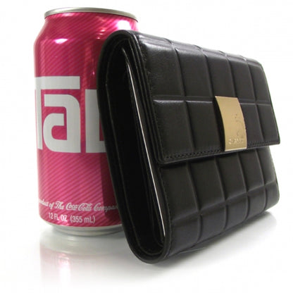 Chanel Leather Chocolate Bar Quilted Tri-Fold Wallet Black 3 of 11