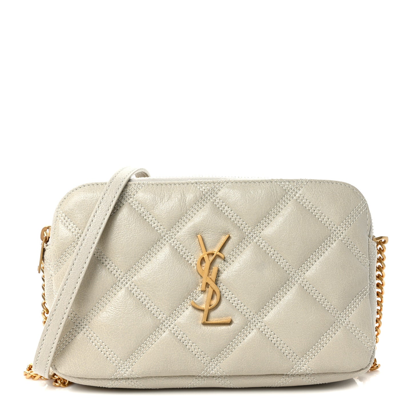 Grained Lambskin Quilted Mini Becky Double Zip Bag Vintage White