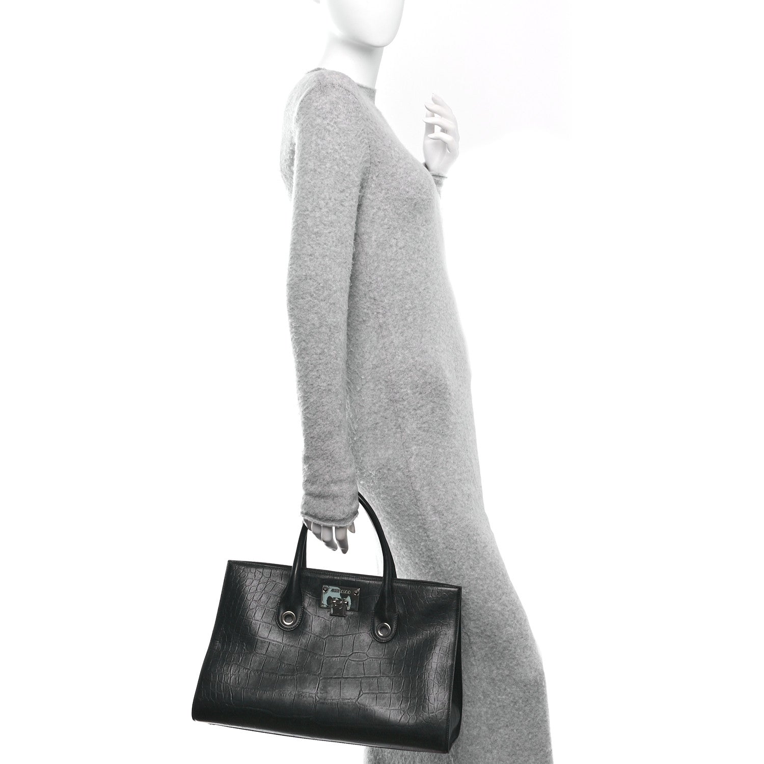 Jimmy Choo Crocodile Embossed Calfskin Riley Tote Black 2 of 10