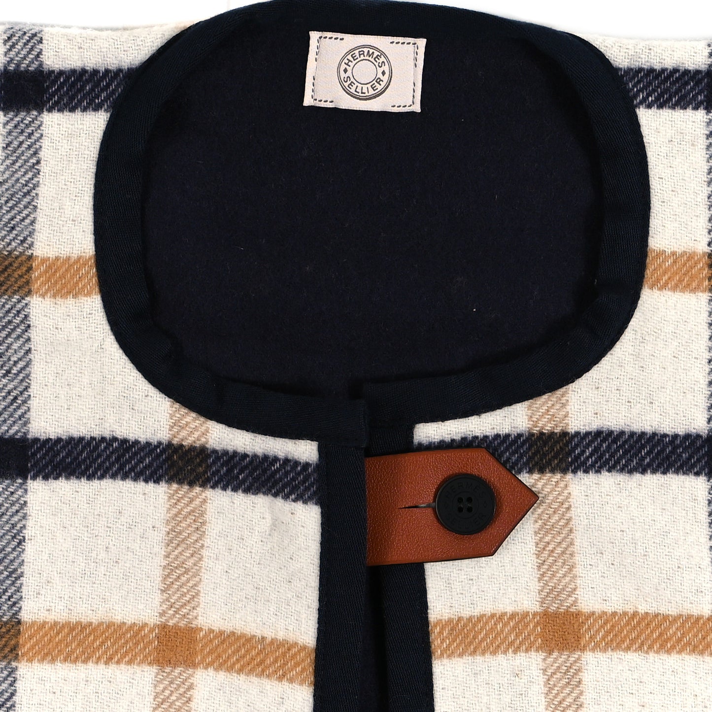 Wool Cashmere Sikkim Calfskin Reversible Camail Poncho Navy Camail