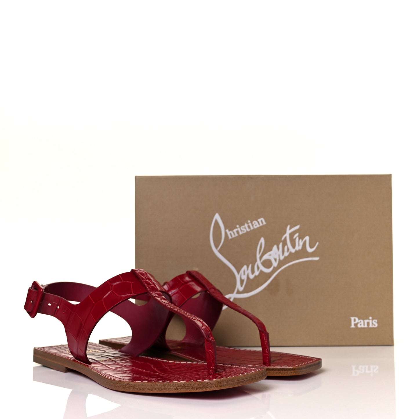 Calfskin Alligator Embossed Cubongo Flat Sandals 38 Persan