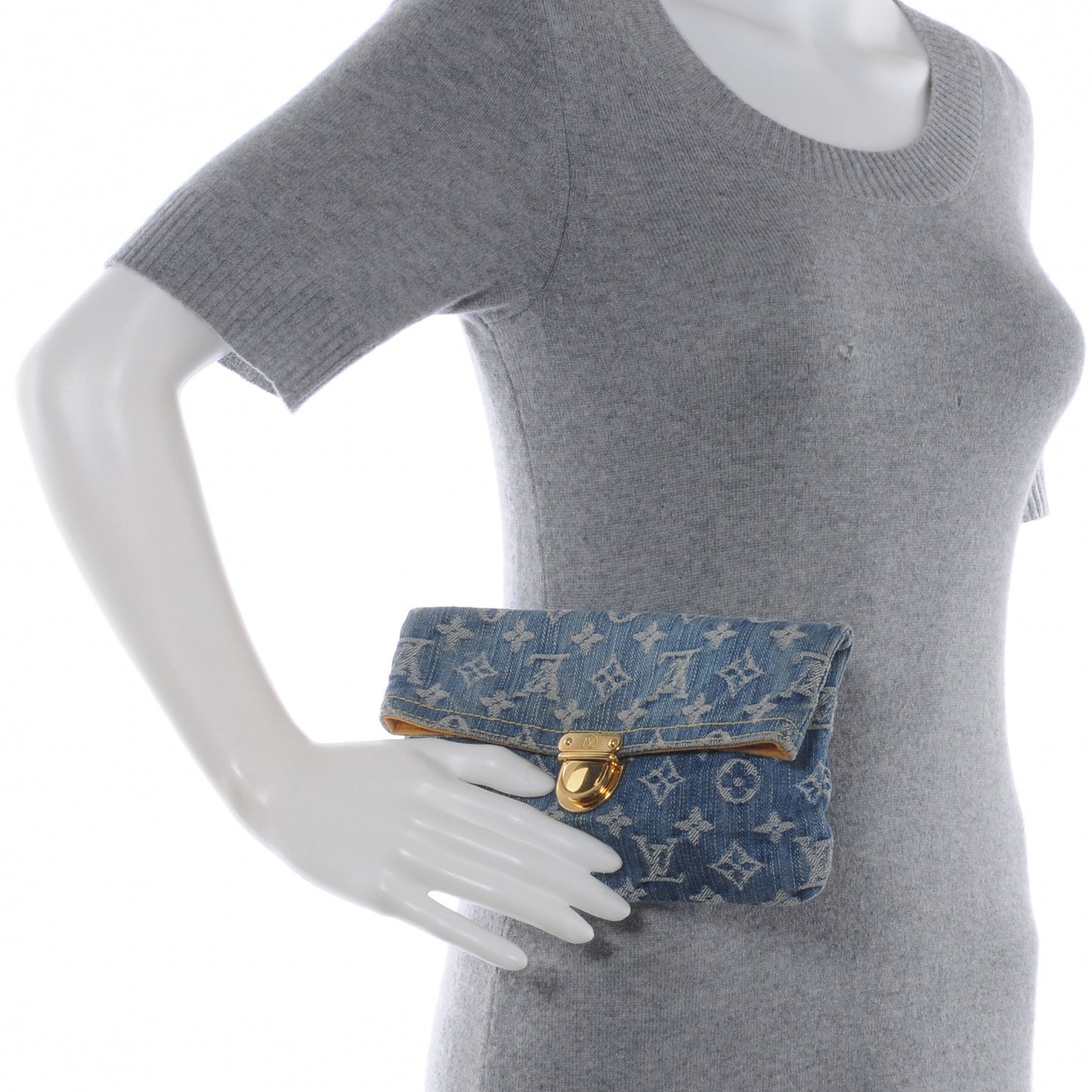 Monogram Denim Pochette Plat Clutch Blue