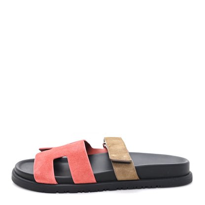 Hermes Suede Goatskin Womens Chypre Sandals 40 Rouge Tomette Terre Ambree 1 of 9