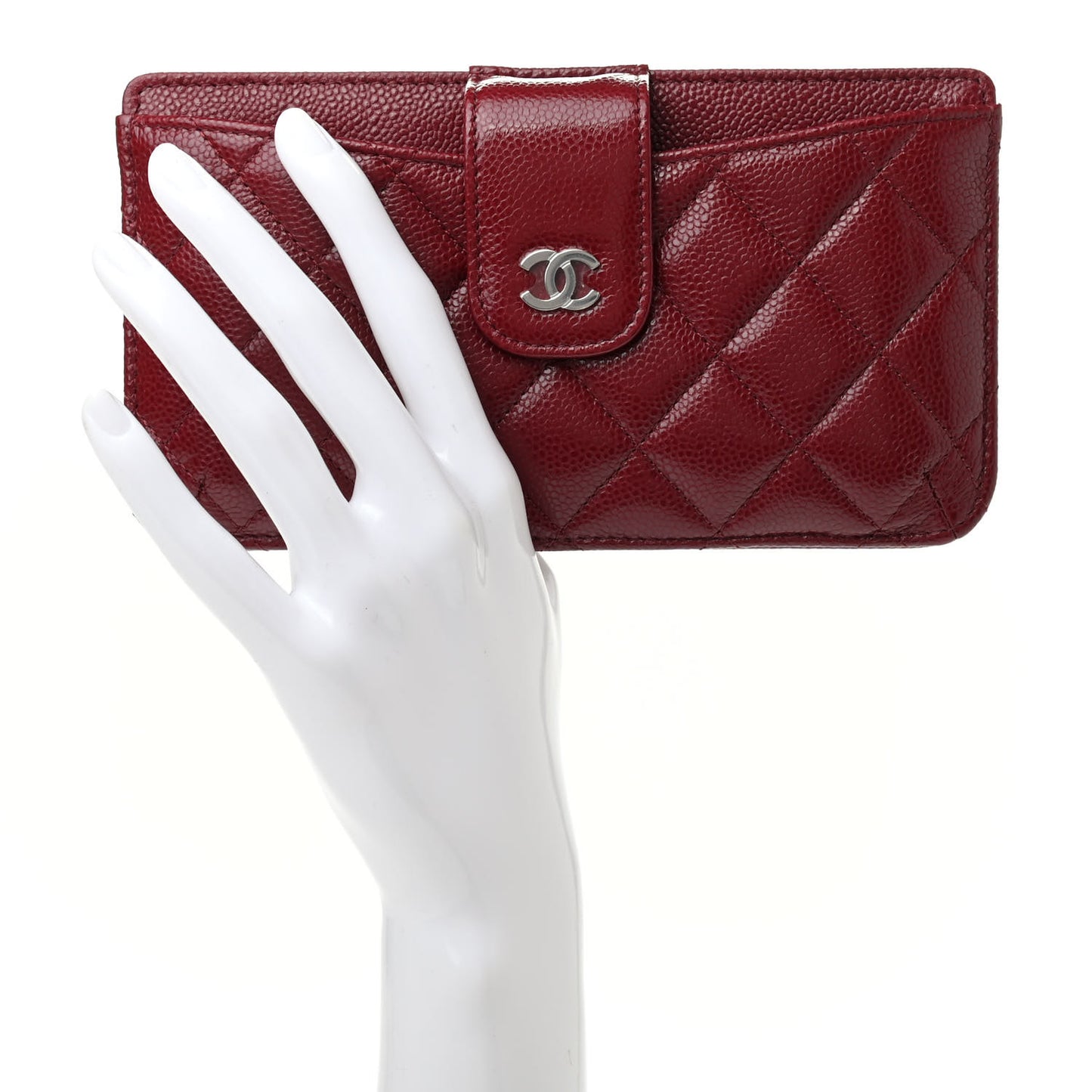 Caviar Quilted Phone Holder Wallet on Removable Chain Insert Red