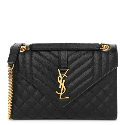 Saint Laurent Grain De Poudre Textured Mixed Matelasse Triquilt Medium Monogram Satchel Black 1 of 9
