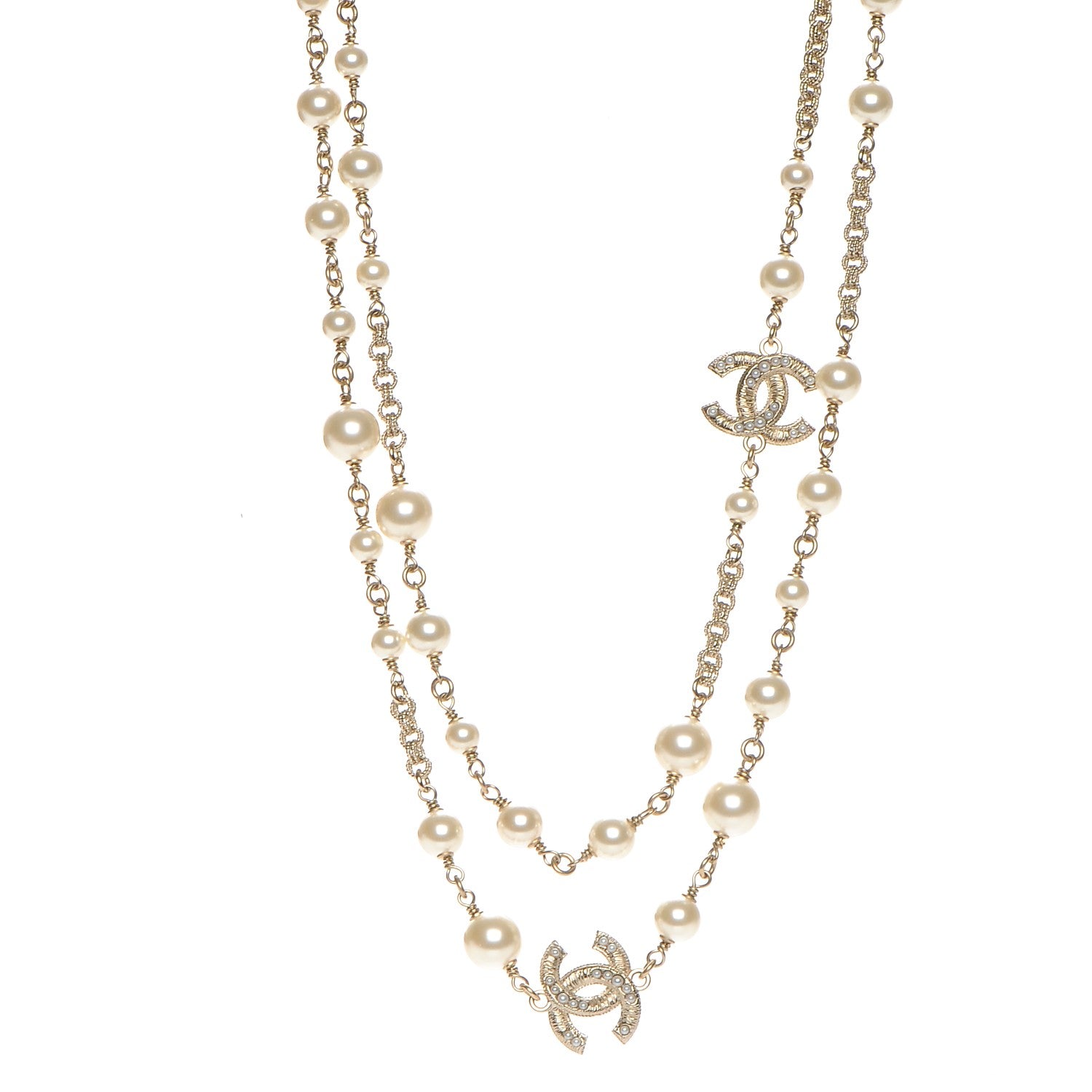Chanel Pearl CC Long Necklace Light Gold 1 of 6