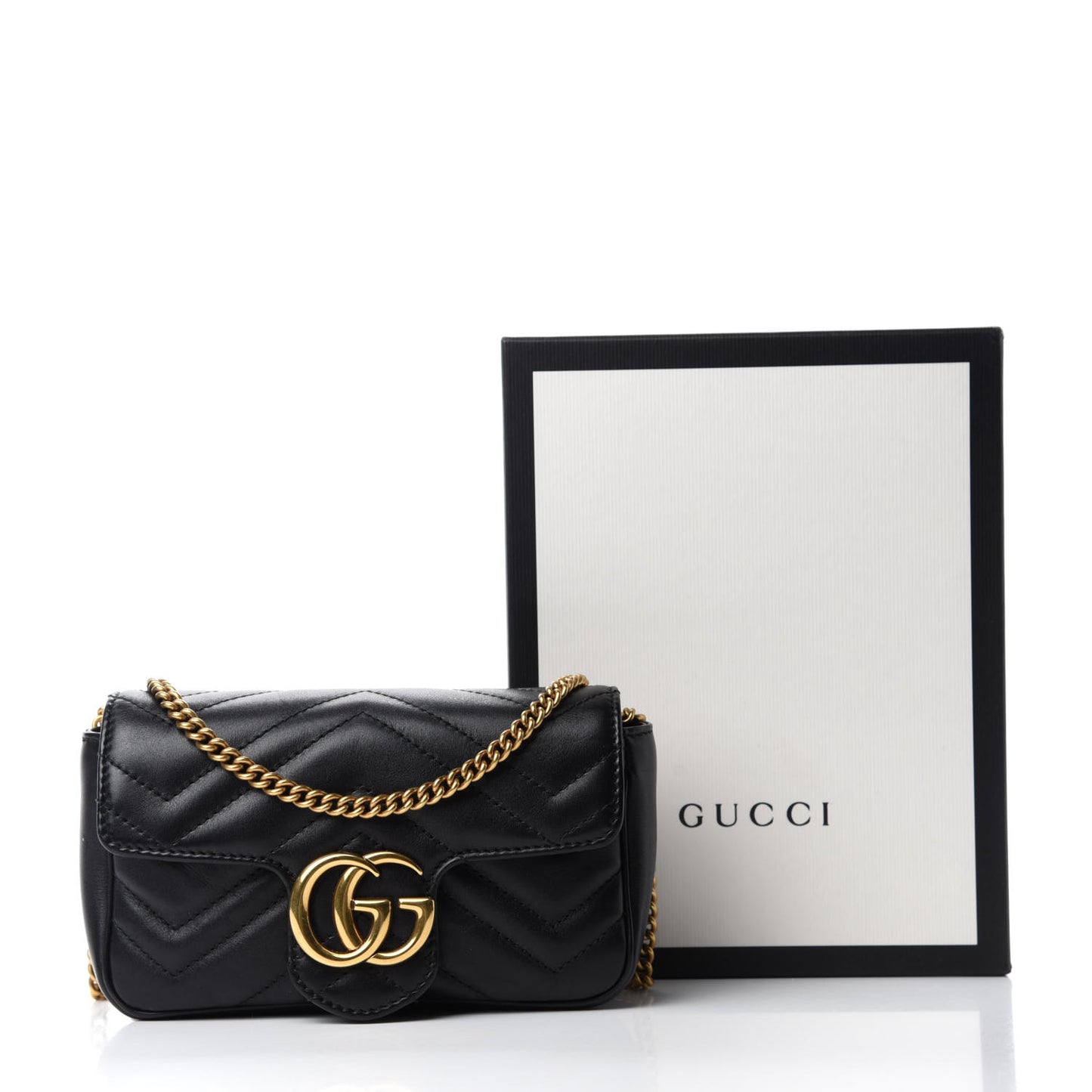 Calfskin Matelasse Super Mini GG Marmont Shoulder Bag Black