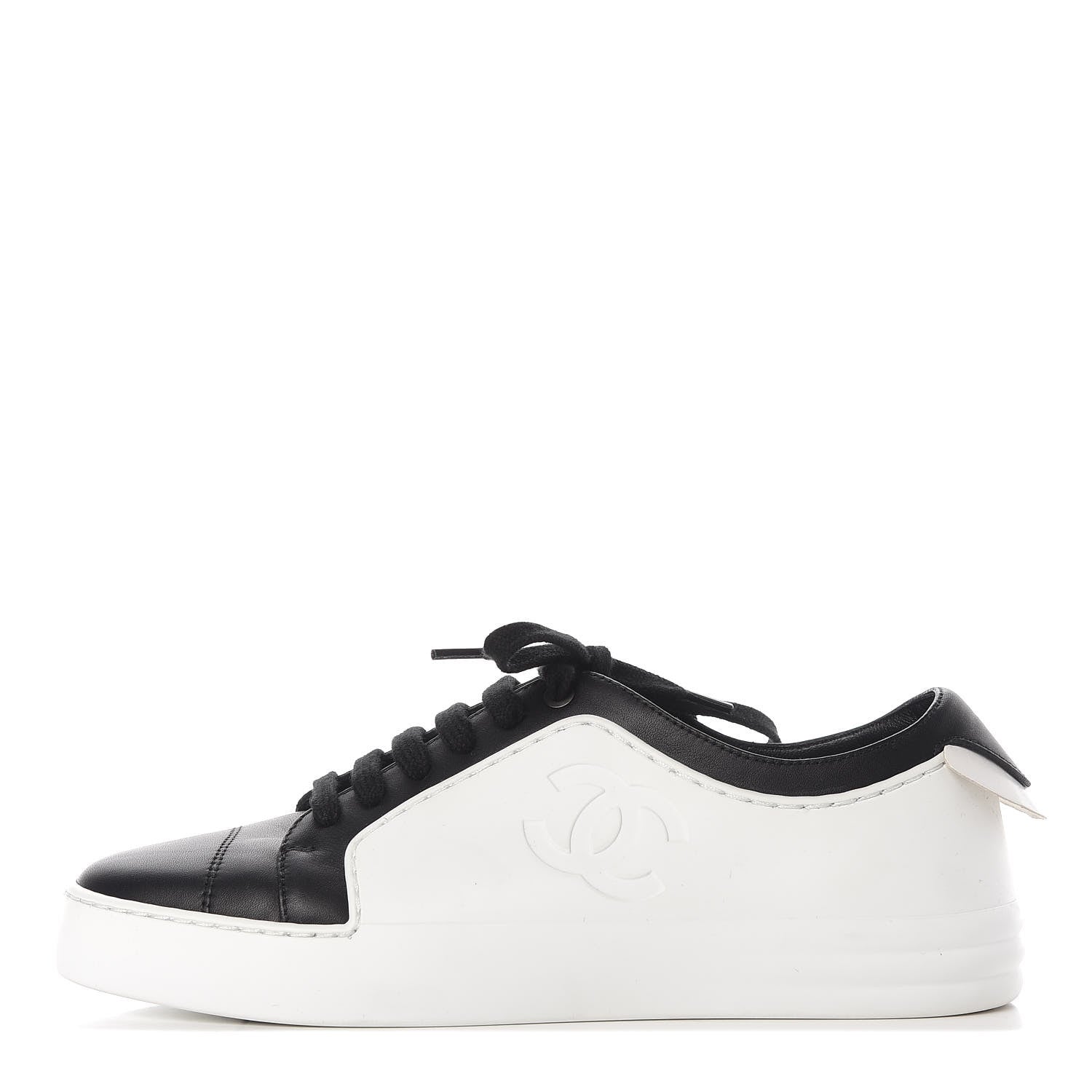Chanel Calfskin Womens CC Sneakers 36.5 Black White 1 of 10