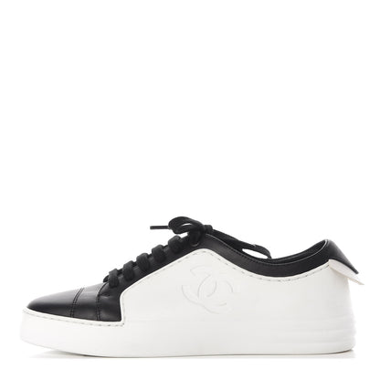 Chanel Calfskin Womens CC Sneakers 36.5 Black White 1 of 10
