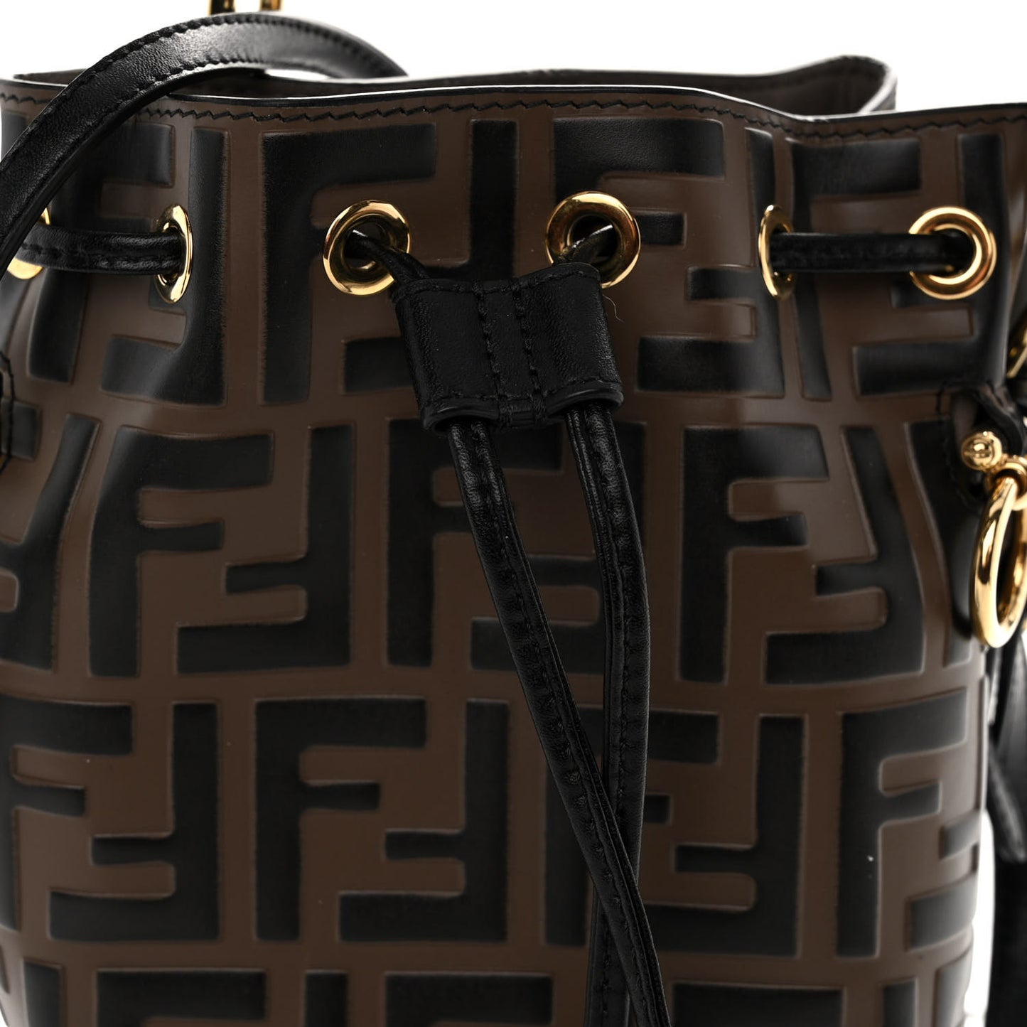 Vitello Liberty F is Fendi Bi-Color FF 1974 Embossed Mini Mon Tresor Bucket Bag Maya Black