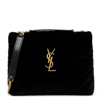 Saint Laurent Velvet Y Quilted Monogram Small Loulou Chain Satchel Black 1 of 10