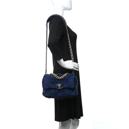 Chanel Cotton Canvas Quilted Medium Chanel 19 Flap Navy Blue 2 of 9