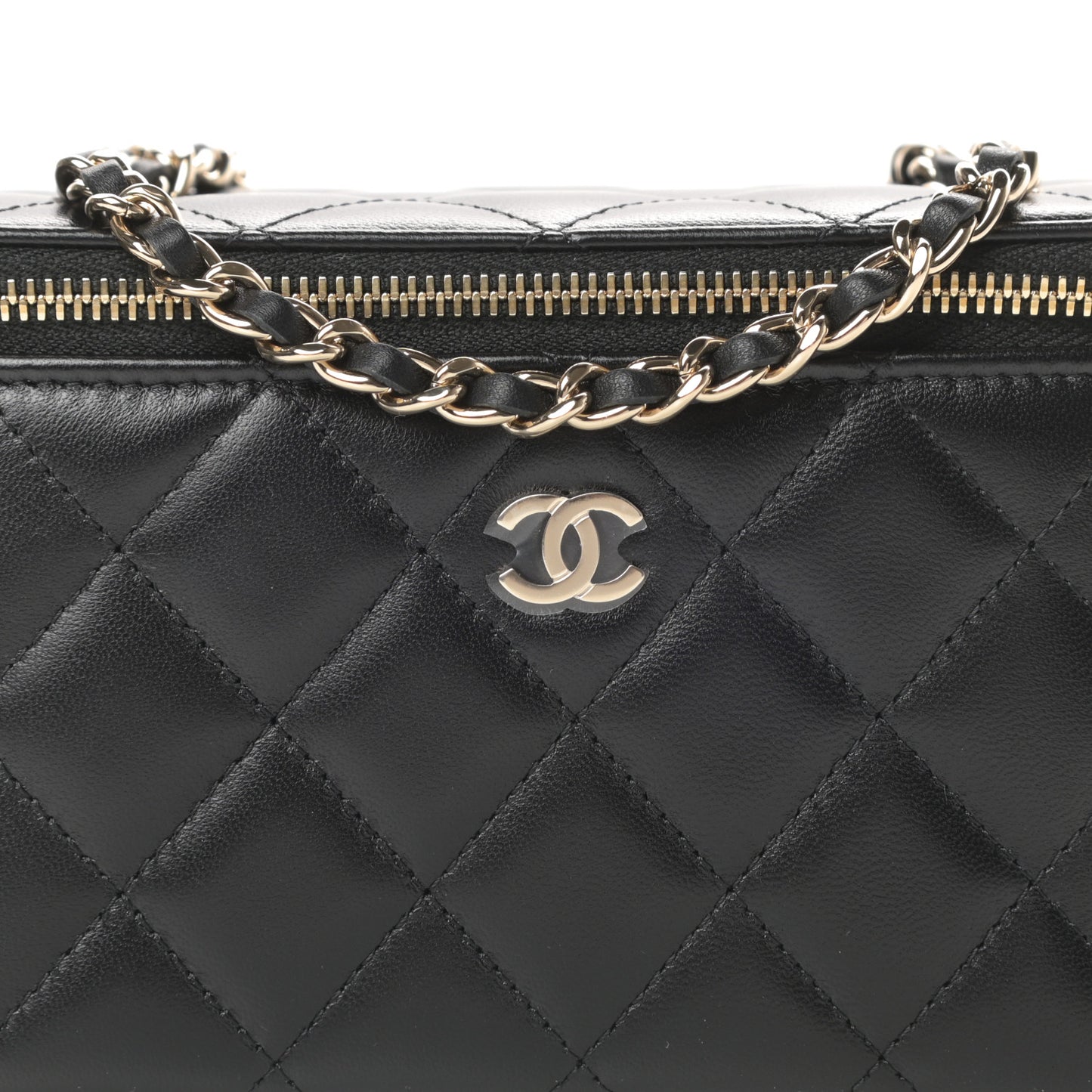 Lambskin Quilted Small Vanity Case With Chain Black
