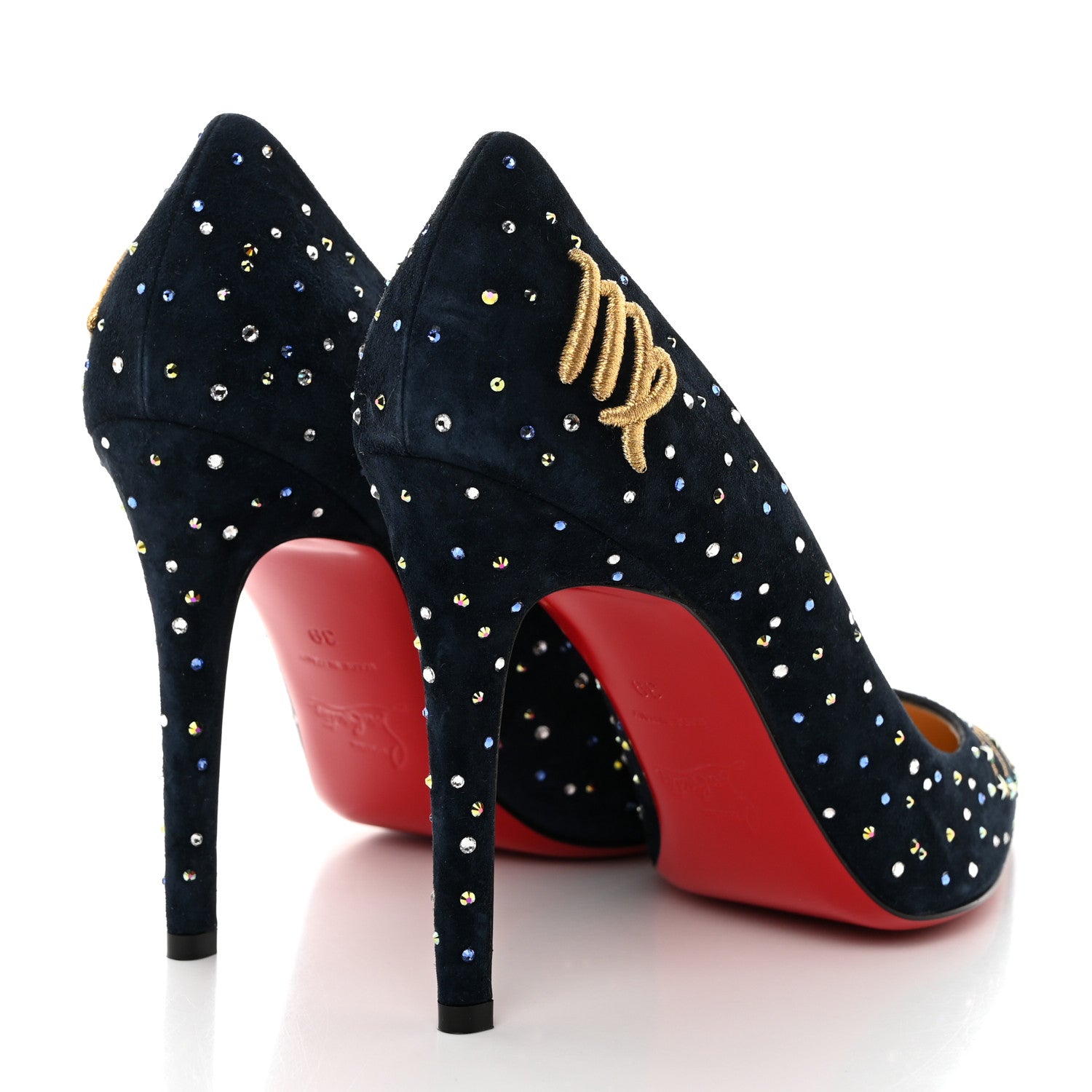 Christian Louboutin Veau Velours Pigalle Hor Zodiaque Virgo 100 Pumps 39 Marine Gold 4 of 8