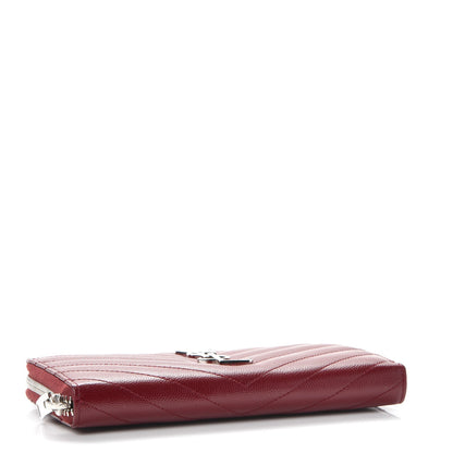 Saint Laurent Grain De Poudre Matelasse Chevron Monogram Zip Around Wallet Dark Red 4 of 8