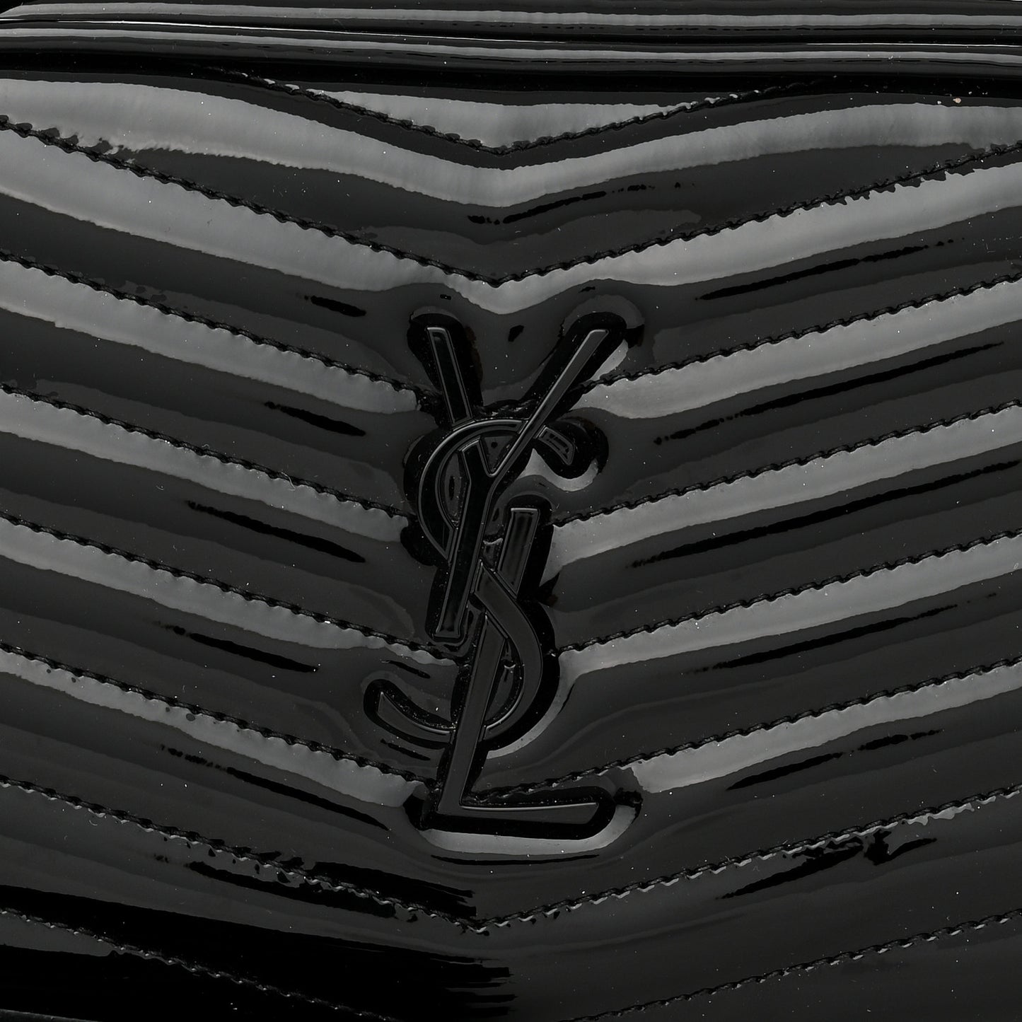 Patent Calfskin Matelasse Monogram Mini Lou Camera Bag Black