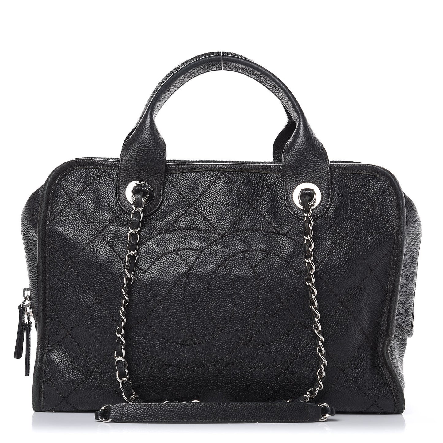 Caviar Quilted Deauville Bowling Bag Black