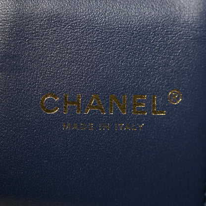 Chanel Printed Denim Quilted Mini Top Handle Vanity Case With Chain Dark Blue 6 of 10