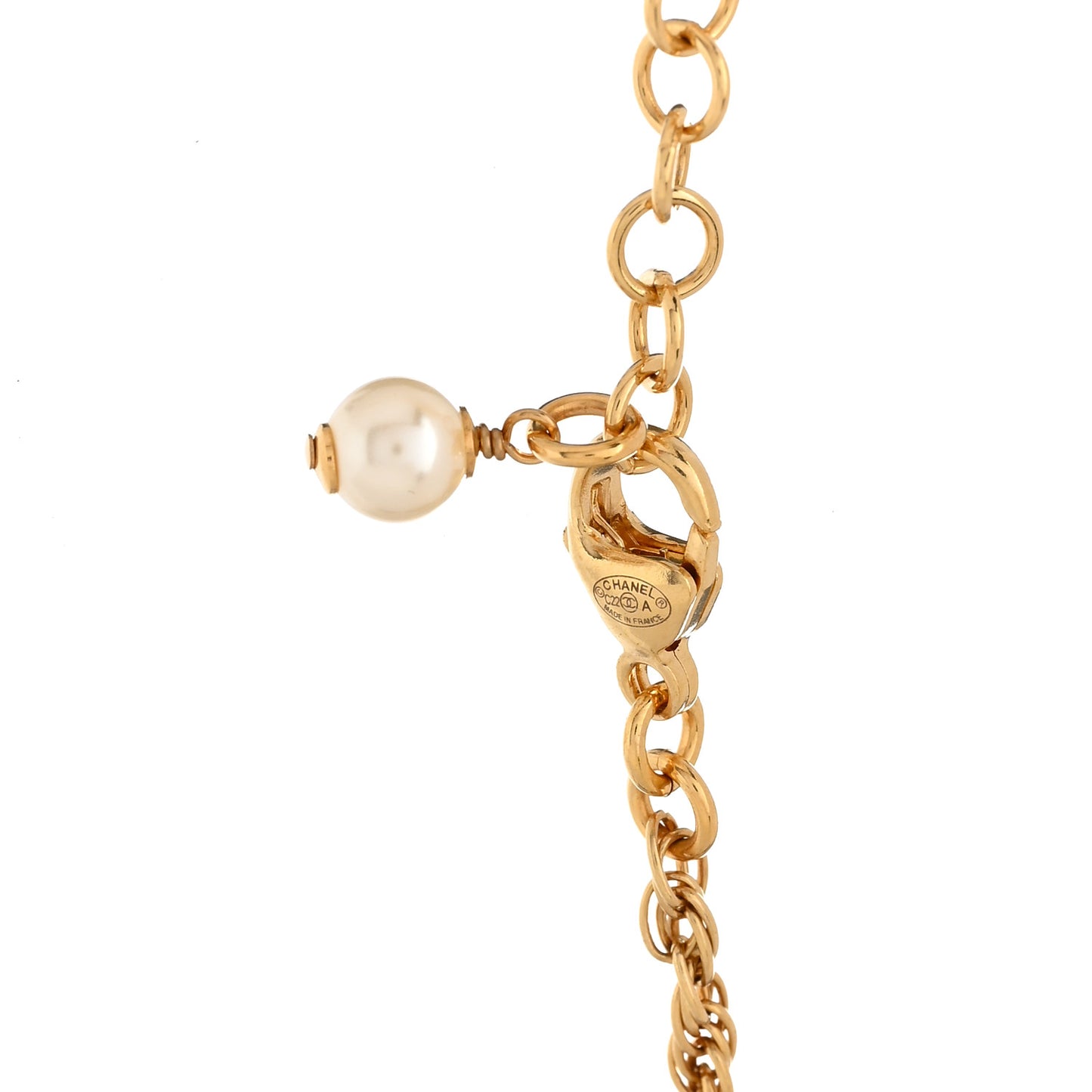 Pearl Crystal CC Pendant Necklace Gold Pink Pearly White