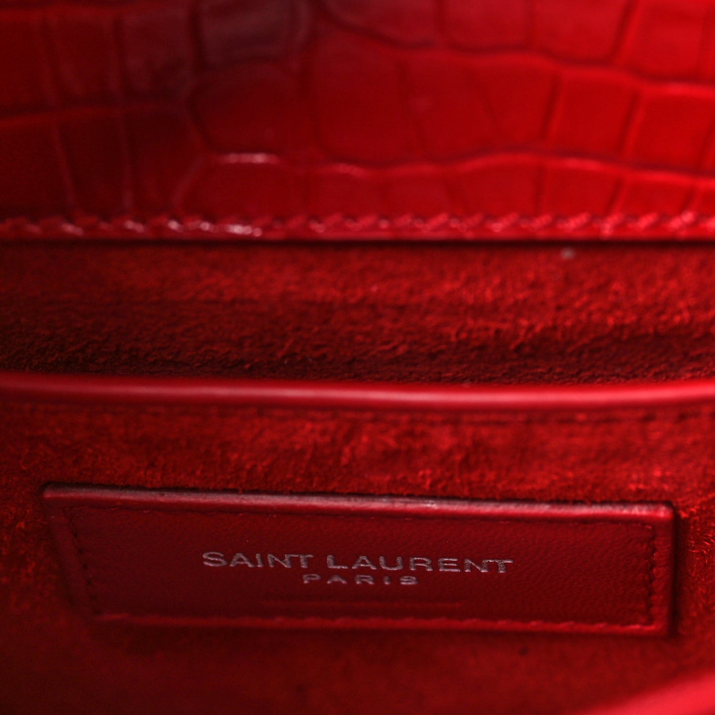 Calfskin Crocodile Embossed Medium Monogram Sunset Rouge Eros
