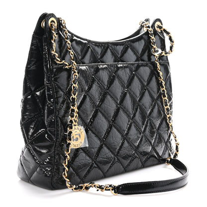 Chanel Shiny Crumpled Calfskin Quilted Large Wavy CC Hobo Black 3 of 10