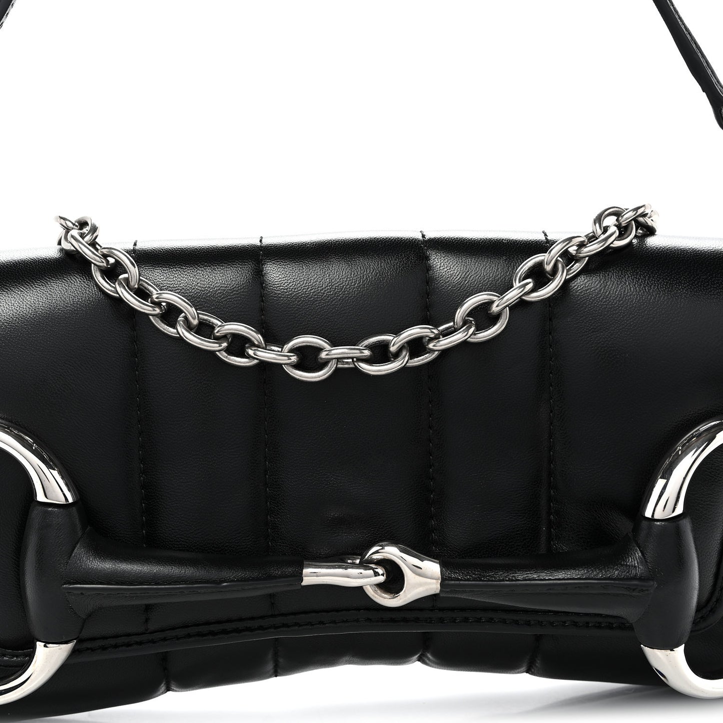 Nappa Vertical Matelasse Medium Maxi Horsebit Chain Shoulder Bag Black