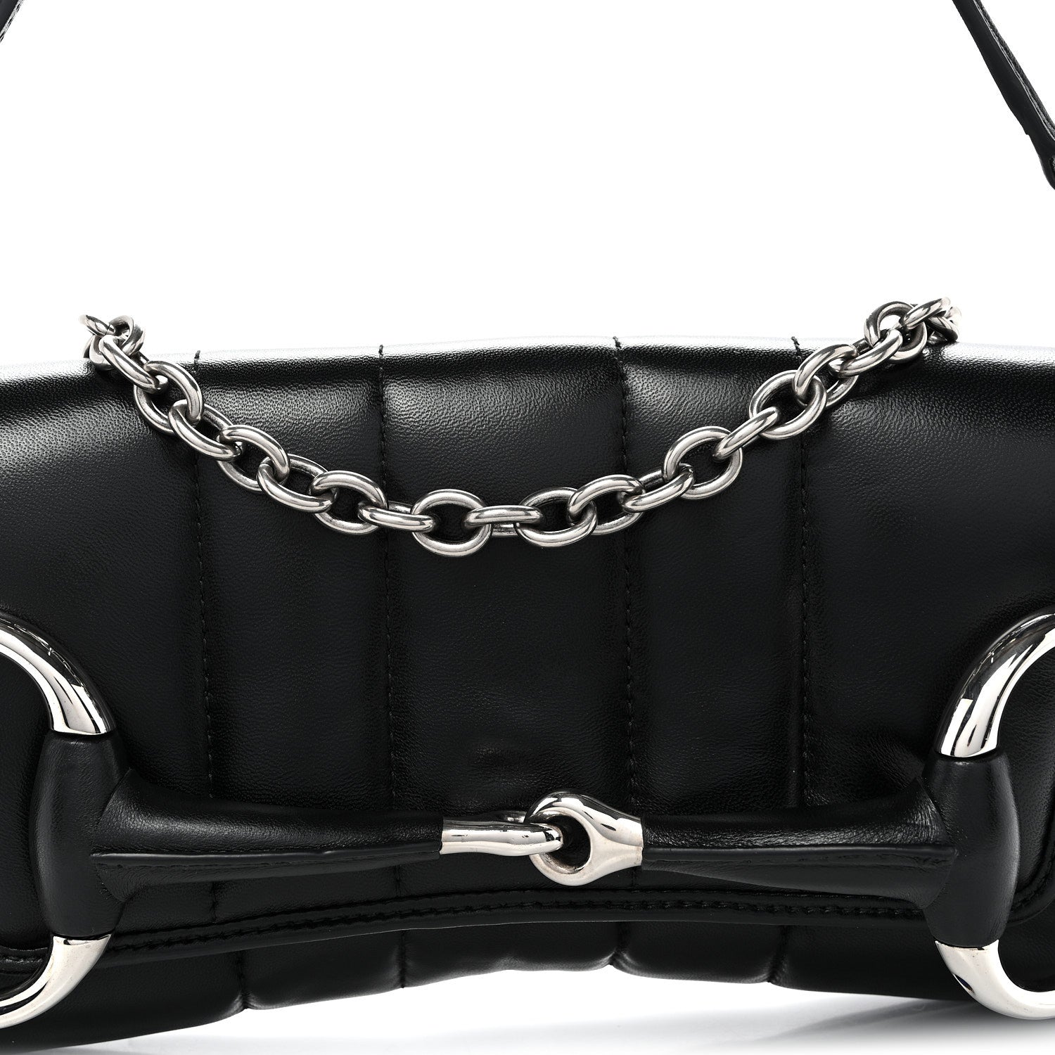 Gucci Nappa Vertical Matelasse Medium Maxi Horsebit Chain Shoulder Bag Black 7 of 9