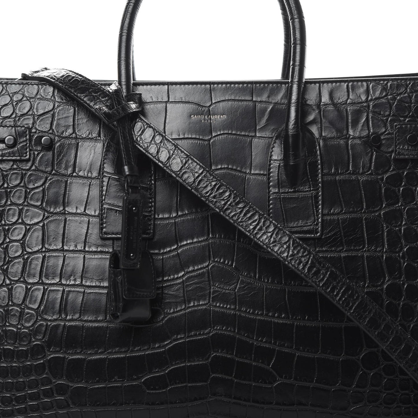 Calfskin Crocodile Embossed Medium Supple Sac de Jour Black