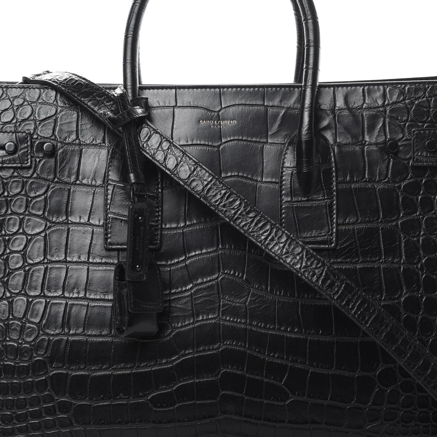 Saint Laurent Calfskin Crocodile Embossed Medium Supple Sac de Jour Black 8 of 12
