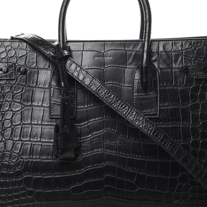 Saint Laurent Calfskin Crocodile Embossed Medium Supple Sac de Jour Black 8 of 12