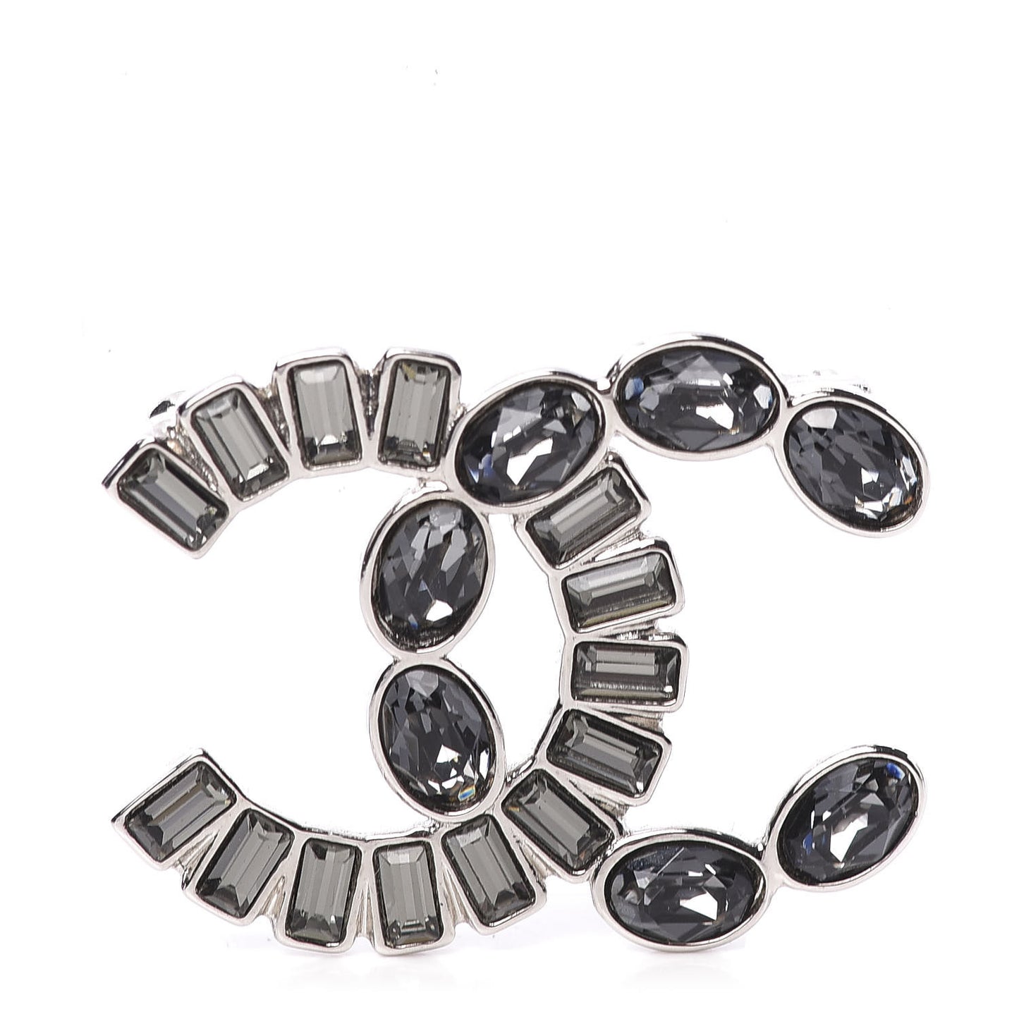 Baguette Crystal CC Brooch Silver Black