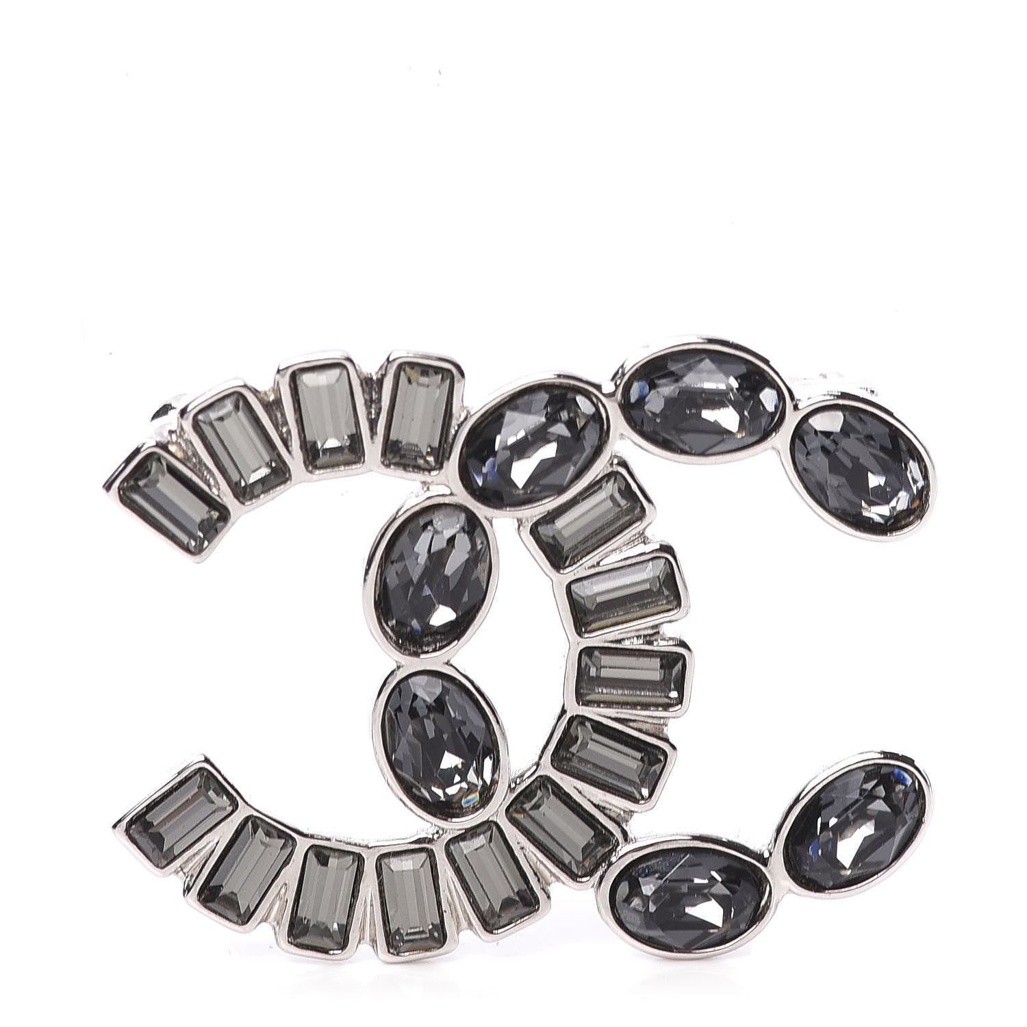 Chanel Baguette Crystal CC Brooch Silver Black 1 of 5