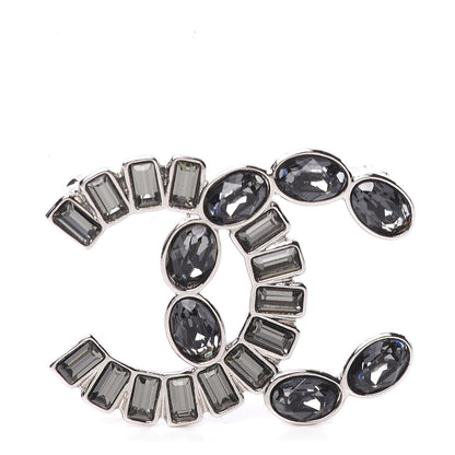 Chanel Baguette Crystal CC Brooch Silver Black 1 of 5