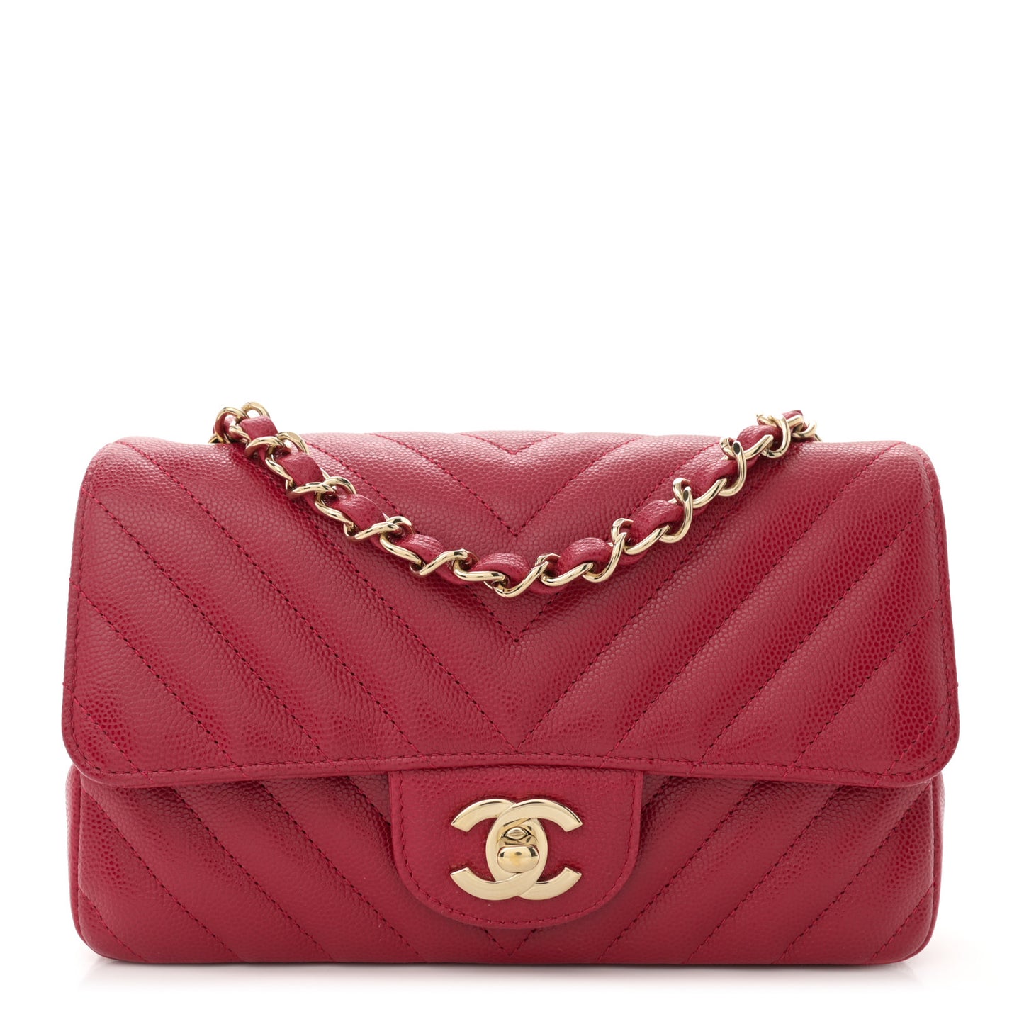 Caviar Chevron Quilted Mini Rectangular Flap Dark Red