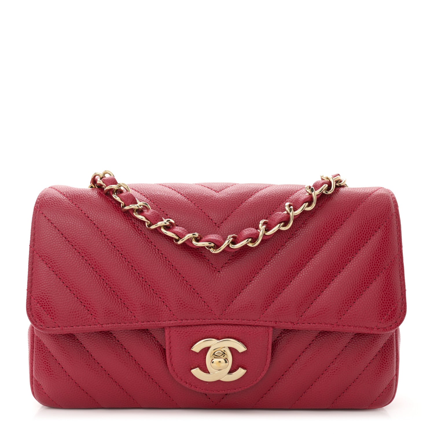 Chanel Caviar Chevron Quilted Mini Rectangular Flap Dark Red 1 of 10