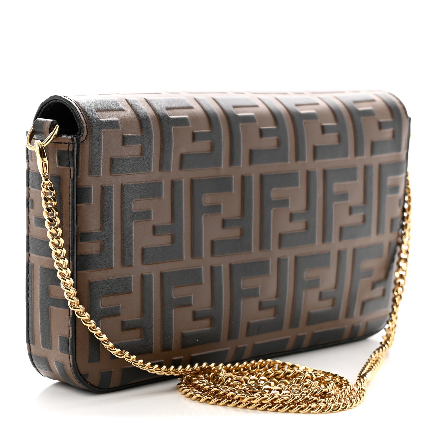Vitello Soft F is Fendi Bi-Color FF 1974 Embossed Envelope Wallet On Chain with Pouches Maya Black