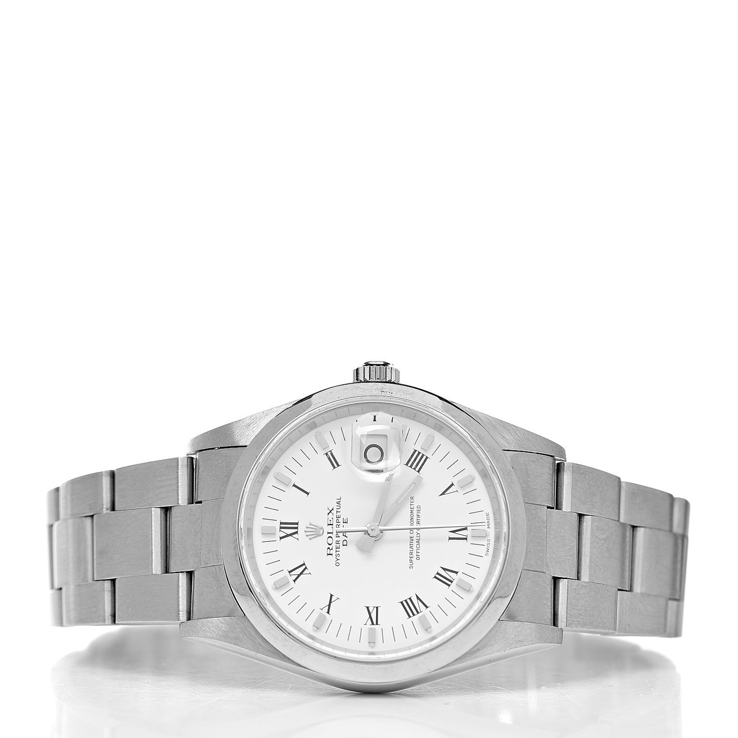 Stainless Steel 34mm Oyster Perpetual Date Watch White Roman 15200